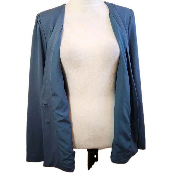 LOGO by Lori Goldstein Womens Nikki Blazer Size Large Blue 2 Button Soft‎ Jacket - Picture 6 of 16